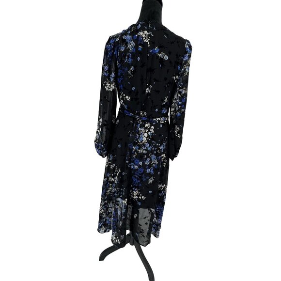 DKNY Y2K Floral Velvet Burnout Faux Wrap Dress Womens Size 10 Empire Waist Flowy - Picture 7 of 8